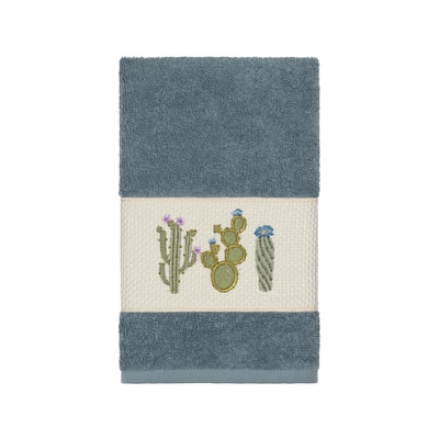 Authentic Hotel and Spa Turkish Cotton Cactus Embroidered Teal Blue Hand Towel