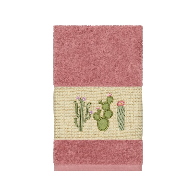 Authentic Hotel and Spa Turkish Cotton Cactus Embroidered Tea Rose Hand Towel