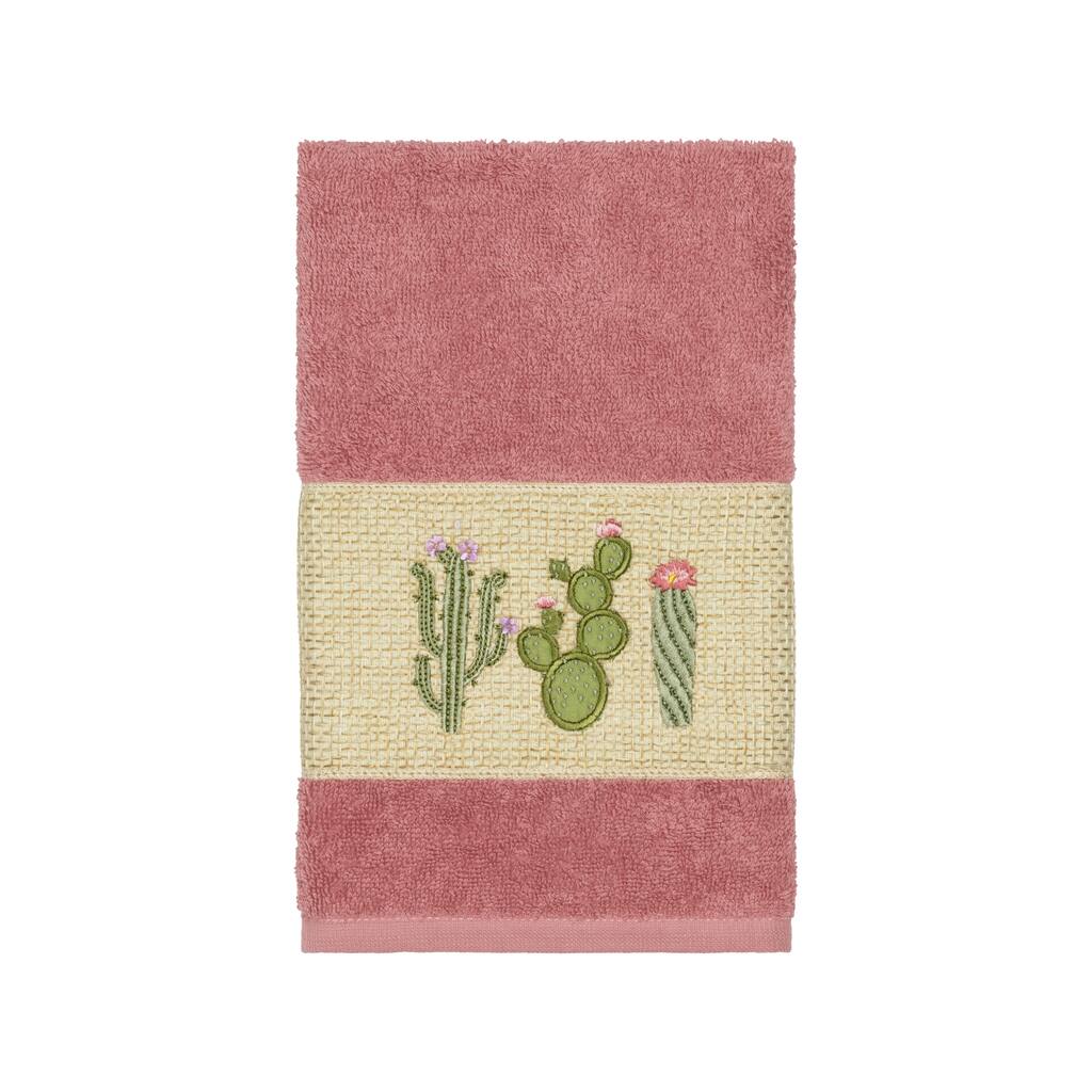 Authentic Hotel and Spa Turkish Cotton Cactus Embroidered Tea Rose Hand Towel