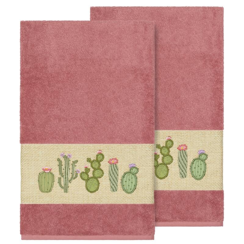 Authentic Hotel and Spa Turkish Cotton Cactus Embroidered Tea Rose 2-piece Bath Towel Set