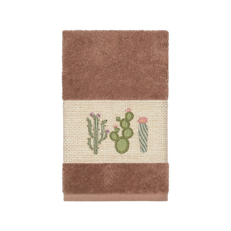Authentic Hotel and Spa Turkish Cotton Cactus Embroidered Latte Brown 3-piece Towel Set