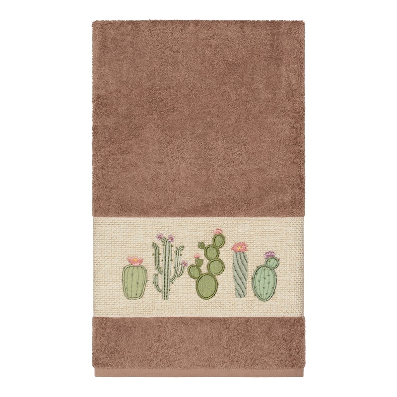 Authentic Hotel and Spa Turkish Cotton Cactus Embroidered Latte Brown 3-piece Towel Set
