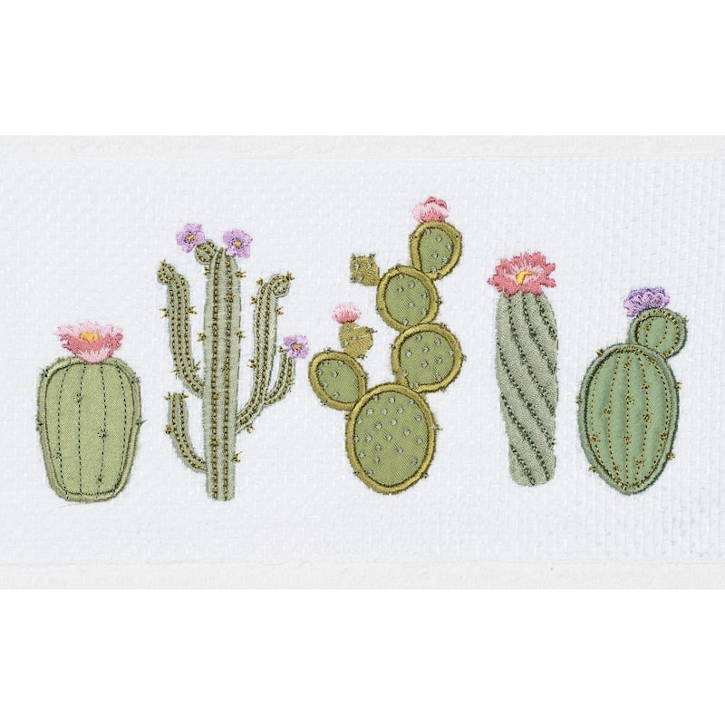 Authentic Hotel and Spa Turkish Cotton Cactus Embroidered White 2-piece Bath Towel Set