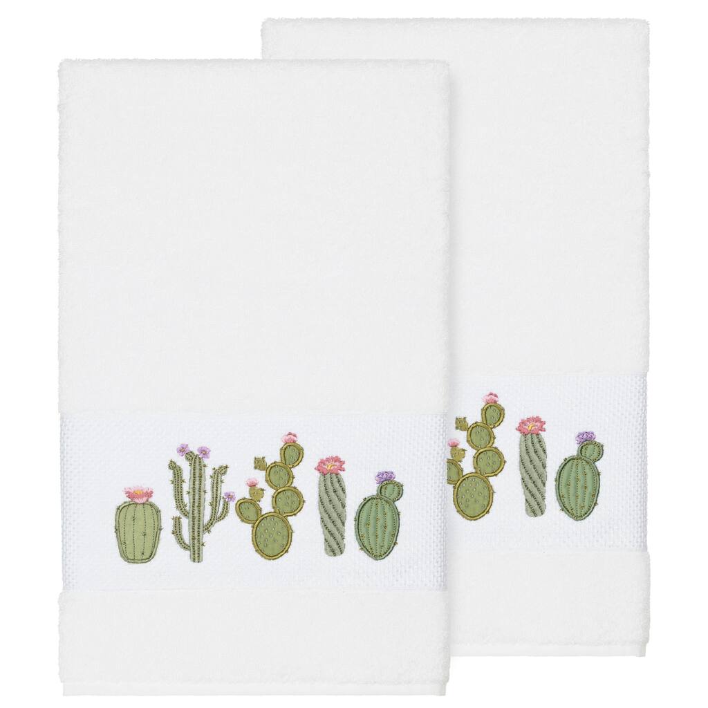 Authentic Hotel and Spa Turkish Cotton Cactus Embroidered White 2-piece Bath Towel Set