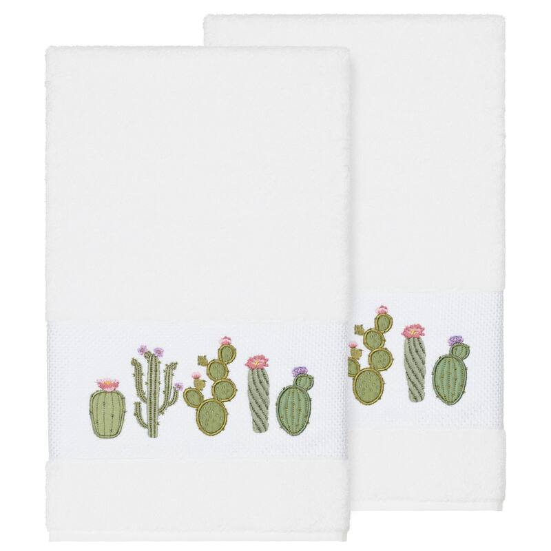 Authentic Hotel and Spa Turkish Cotton Cactus Embroidered White 2-piece Bath Towel Set