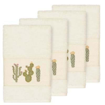 Authentic Hotel and Spa Turkish Cotton Cactus Embroidered Cream 4-piece Hand Towel Set