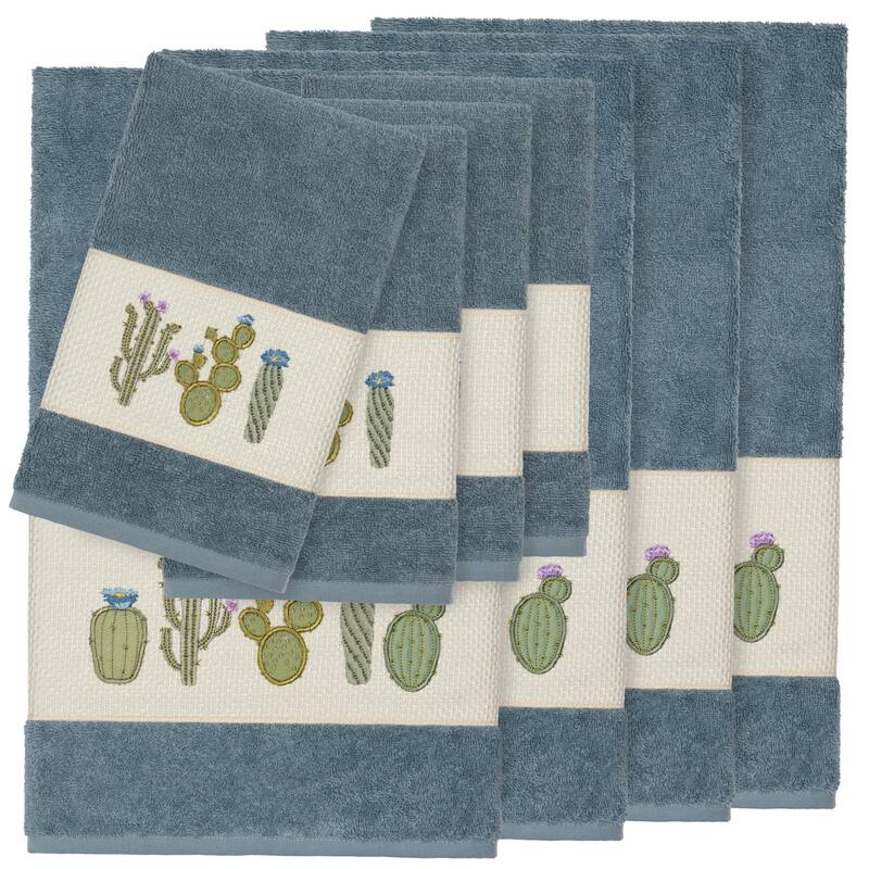 Authentic Hotel and Spa Turkish Cotton Cactus Embroidered Teal Blue 8-piece Towel Set