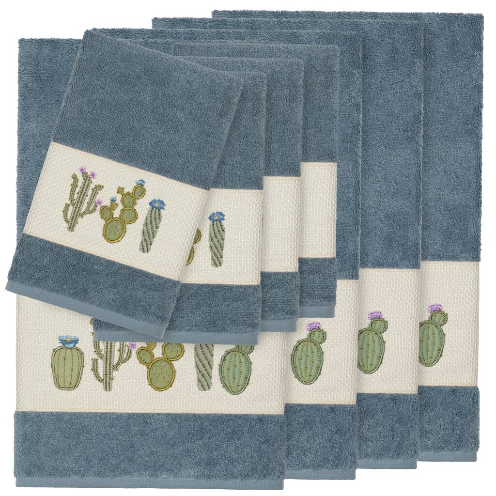 Authentic Hotel and Spa Turkish Cotton Cactus Embroidered Teal Blue 8-piece Towel Set