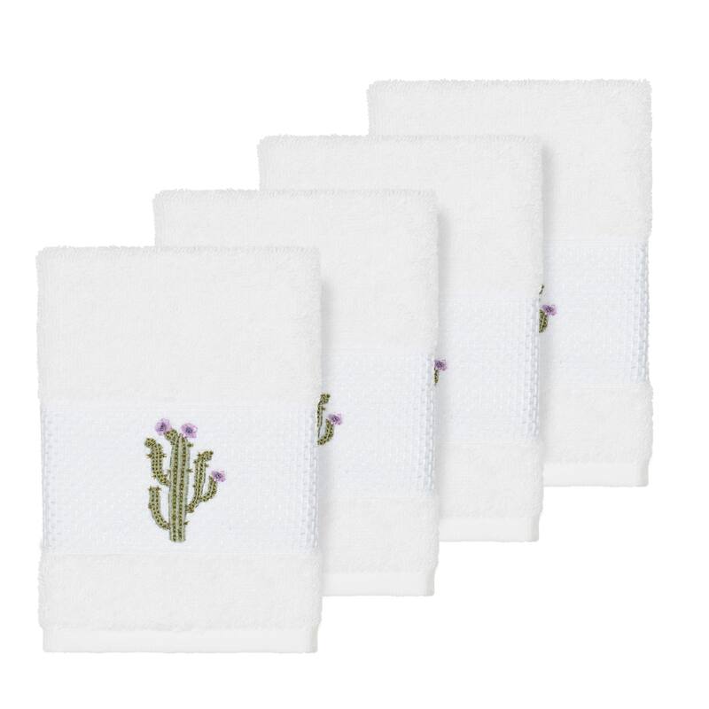 Authentic Hotel and Spa Turkish Cotton Cactus Embroidered White 4-piece Washcloth Set