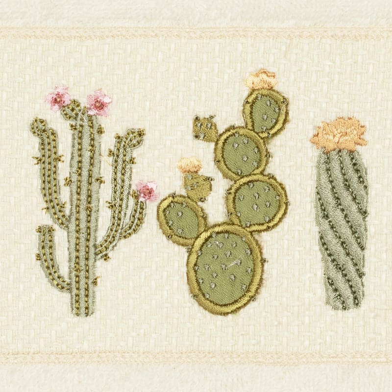 Authentic Hotel and Spa Turkish Cotton Cactus Embroidered Cream 2-piece Towel Hand Set