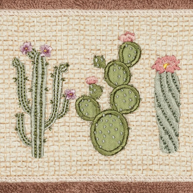 Authentic Hotel and Spa Turkish Cotton Cactus Embroidered Latte Brown 4-piece Hand Towel Set