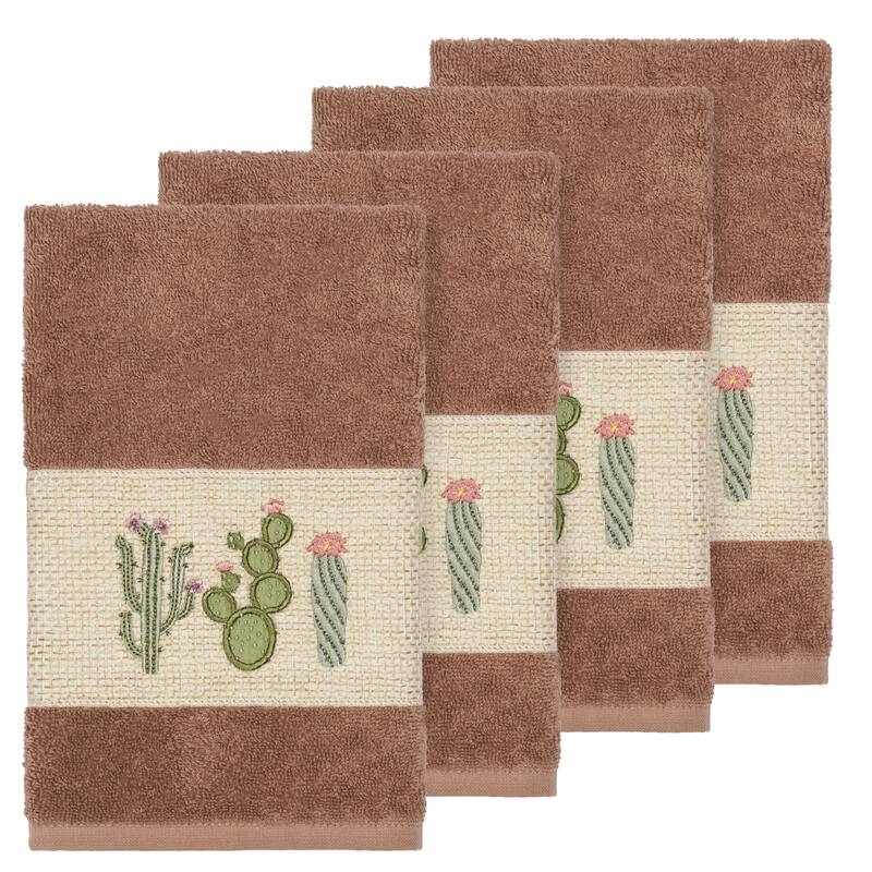 Authentic Hotel and Spa Turkish Cotton Cactus Embroidered Latte Brown 4-piece Hand Towel Set
