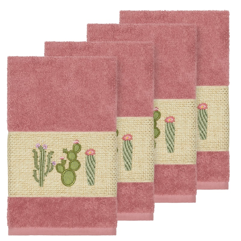 Authentic Hotel and Spa Turkish Cotton Cactus Embroidered Tea Rose 4-piece Hand Towel Set