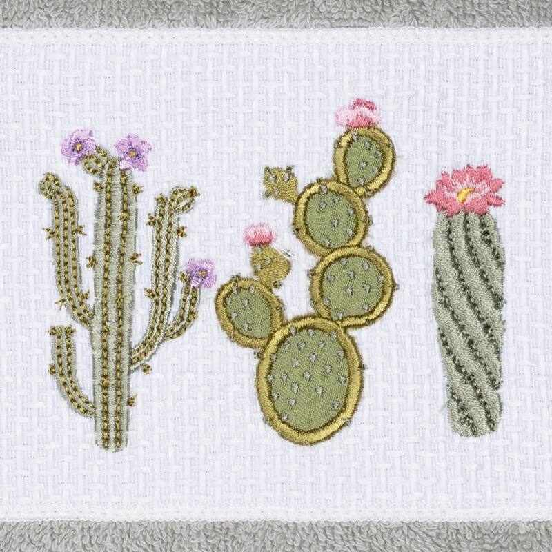 Authentic Hotel and Spa Turkish Cotton Cactus Embroidered Light Grey 3-piece Towel Set