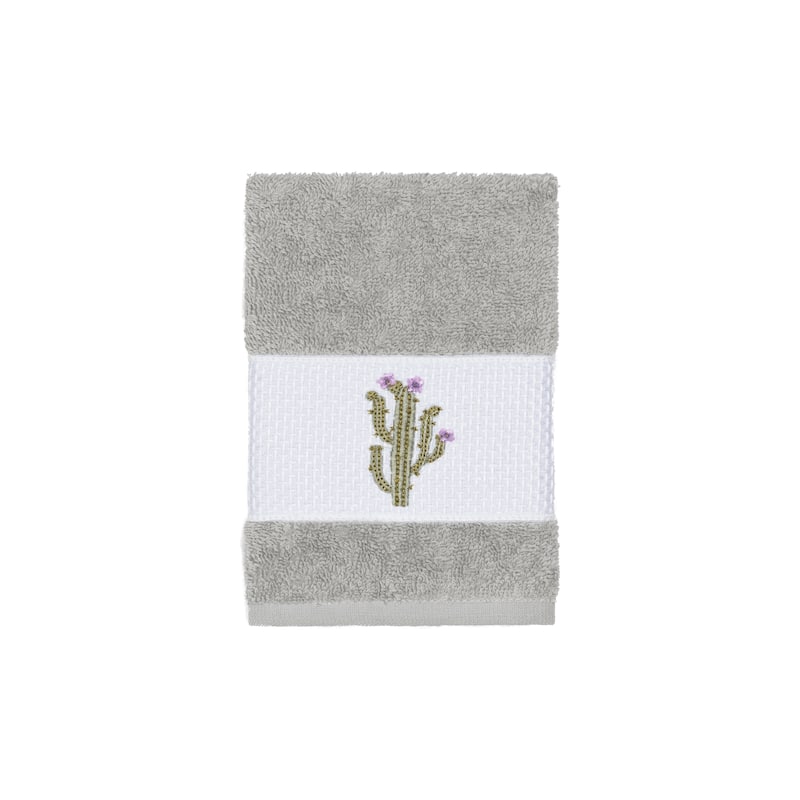 Authentic Hotel and Spa Turkish Cotton Cactus Embroidered Light Grey 3-piece Towel Set