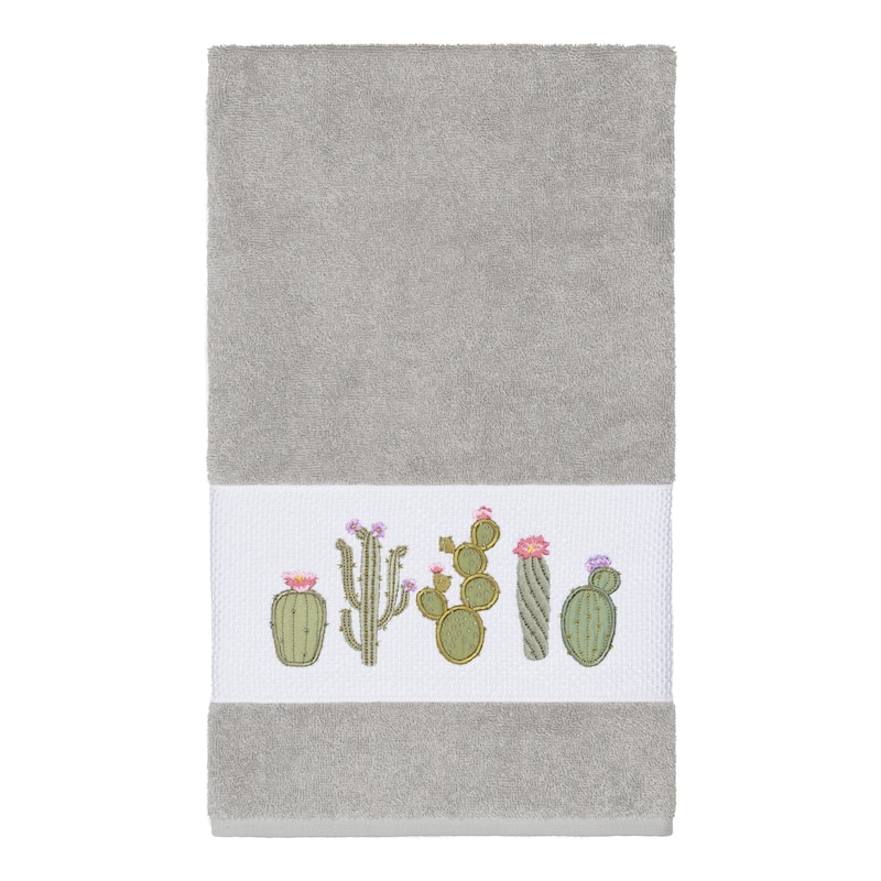 Authentic Hotel and Spa Turkish Cotton Cactus Embroidered Light Grey 3-piece Towel Set