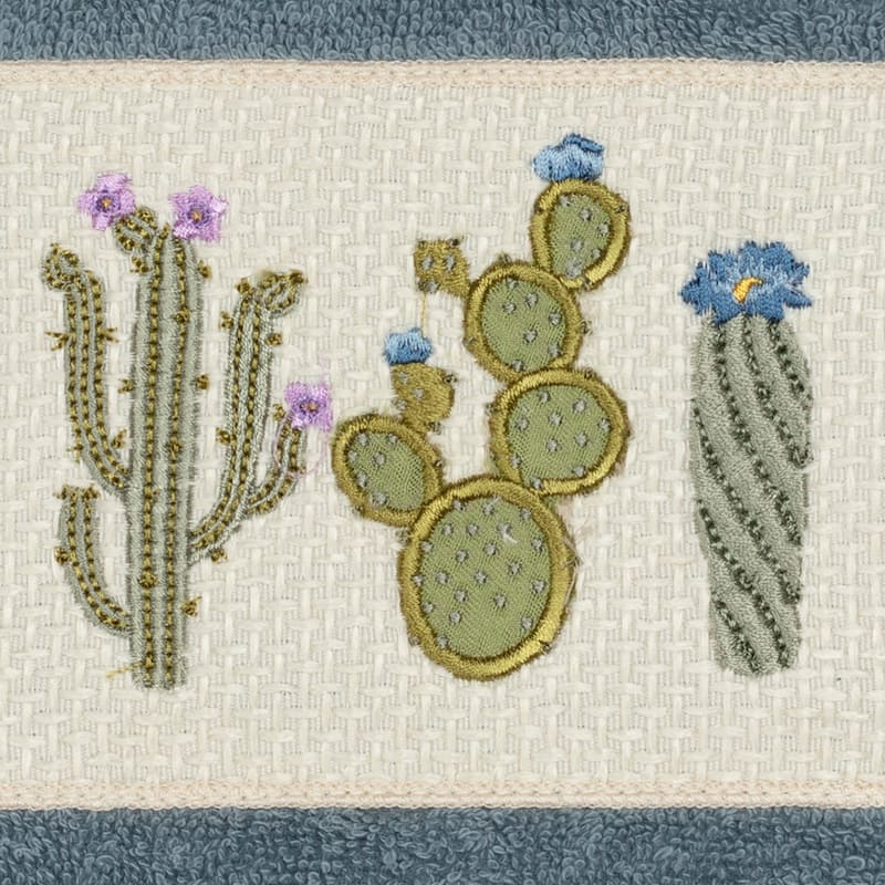 Authentic Hotel and Spa Turkish Cotton Cactus Embroidered Teal Blue 3-piece Towel Set