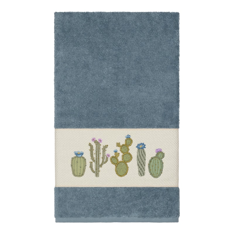 Authentic Hotel and Spa Turkish Cotton Cactus Embroidered Teal Blue 3-piece Towel Set