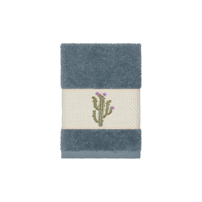 Authentic Hotel and Spa Turkish Cotton Cactus Embroidered Teal Blue 3-piece Towel Set