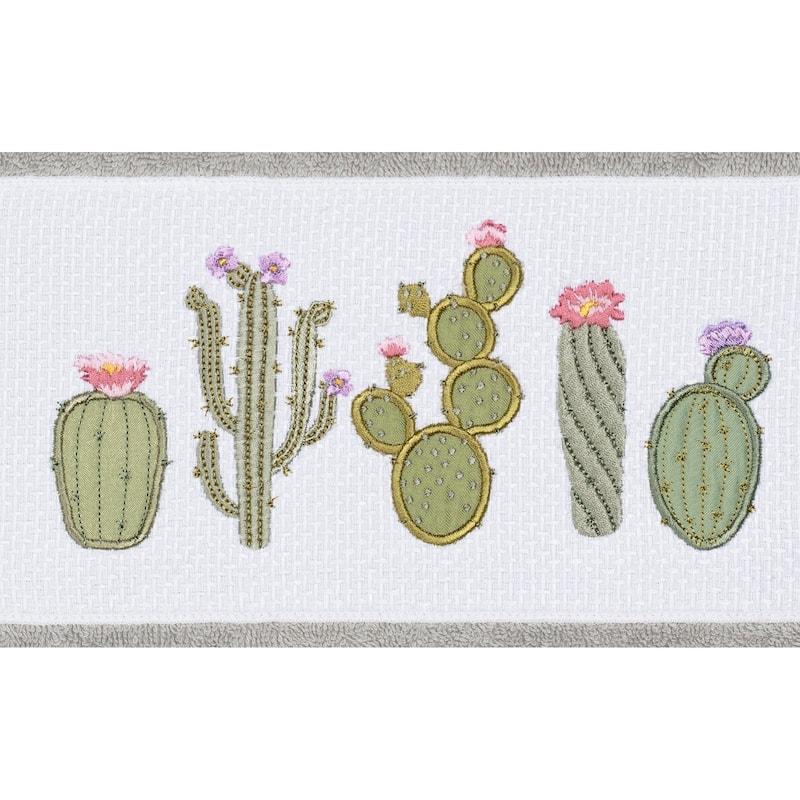 Authentic Hotel and Spa Turkish Cotton Cactus Embroidered Light Grey 4-piece Towel Set