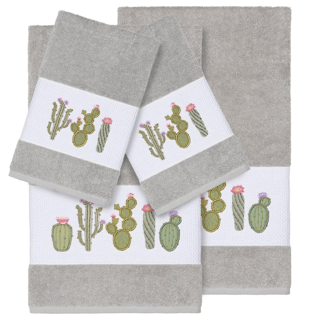 Authentic Hotel and Spa Turkish Cotton Cactus Embroidered Light Grey 4-piece Towel Set