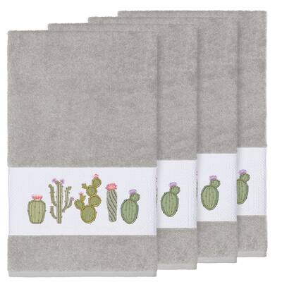 Authentic Hotel and Spa Turkish Cotton Cactus Embroidered Light Grey 4-piece Bath Towel Set