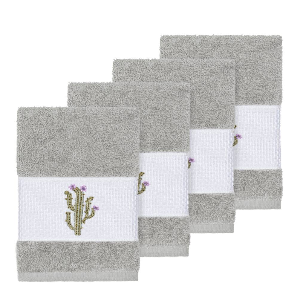 Authentic Hotel and Spa Turkish Cotton Cactus Embroidered Light Grey 4-piece Washcloth Set