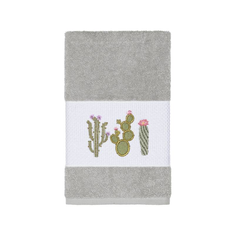 Authentic Hotel and Spa Turkish Cotton Cactus Embroidered Light Grey 3-piece Towel Set