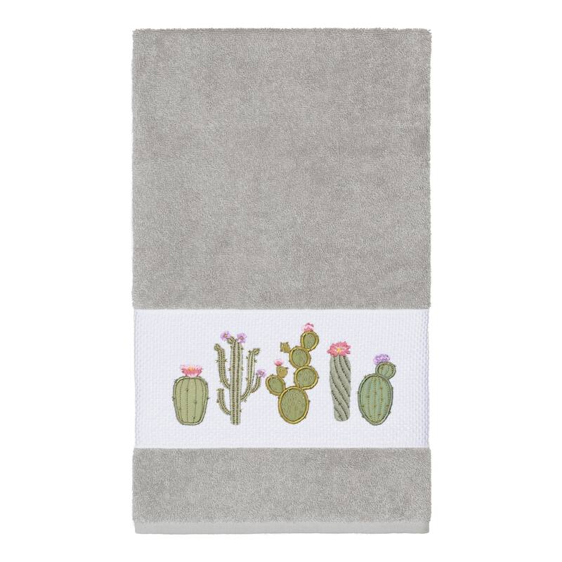 Authentic Hotel and Spa Turkish Cotton Cactus Embroidered Light Grey 3-piece Towel Set