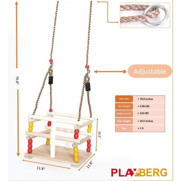 Wooden Baby Swing with Hanging Ropes, for Babies and Toddlers