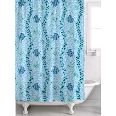 Mosaic 13 Piece Fabric Shower Curtain Roller Ball Hook Set