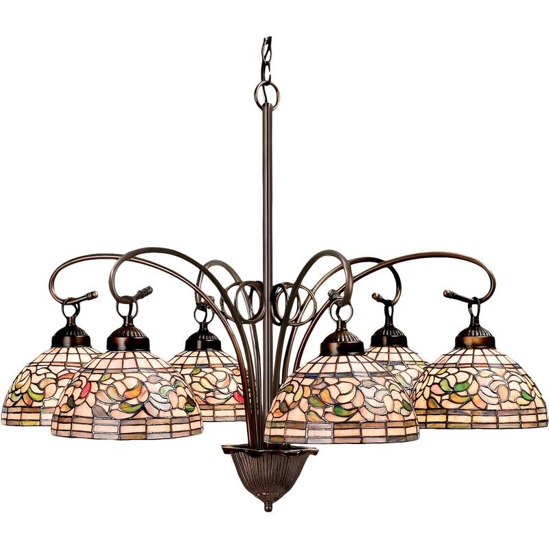 31 Inch Wide tiffany turning leaf 6 lt Chandelier