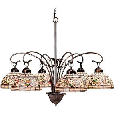31 Inch Wide tiffany turning leaf 6 lt Chandelier