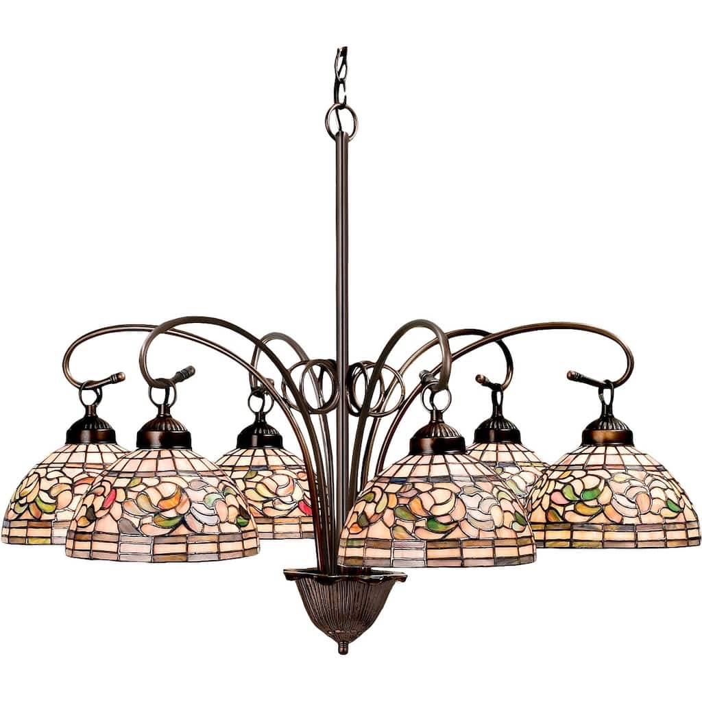 31 Inch Wide tiffany turning leaf 6 lt Chandelier