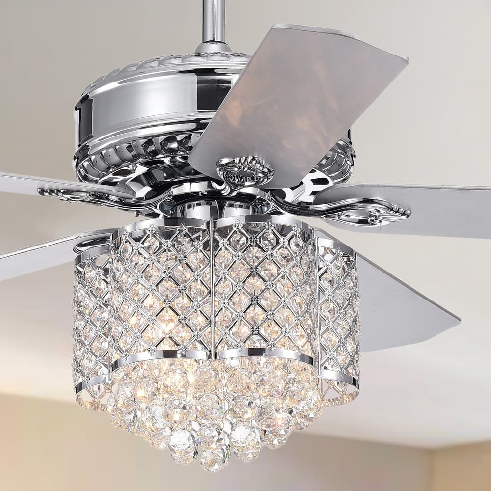 Deidor 52-inch Chrome Ceiling Fan with Crystal Chandelier