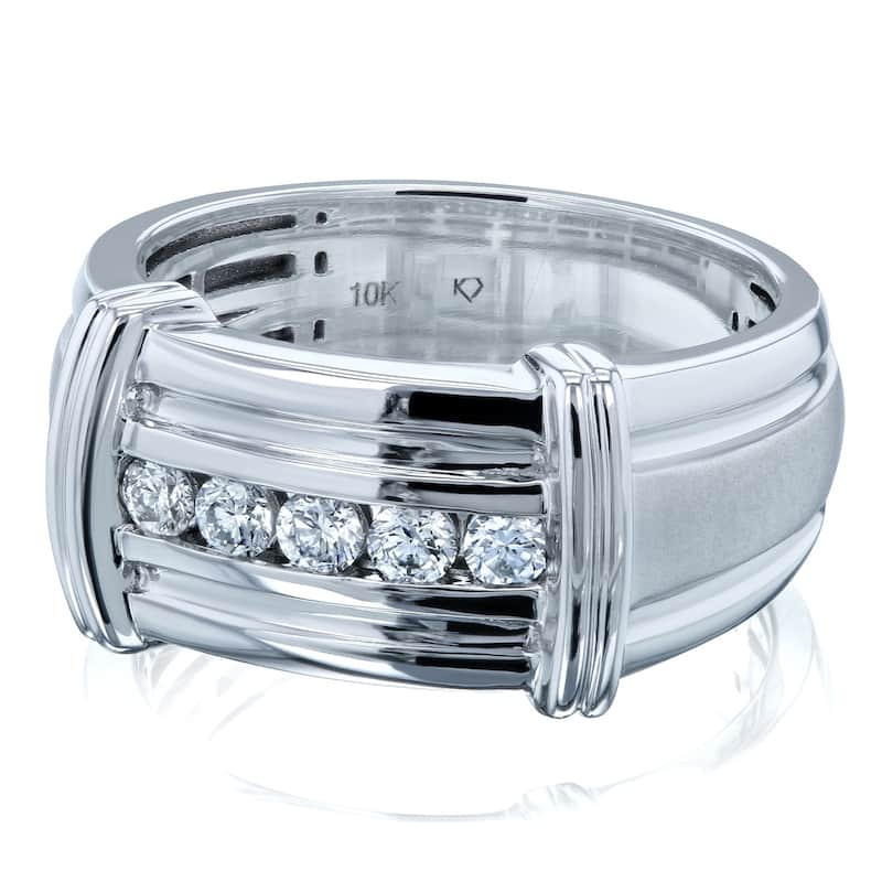 Annello by Kobelli 10k Gold 1/5ct TDW Channel Set Diamond Mixed Polish Comfort Fit Wedding Band (8MM) - White