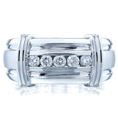 Annello by Kobelli 10k Gold 1/5ct TDW Channel Set Diamond Mixed Polish Comfort Fit Wedding Band (8MM) - White