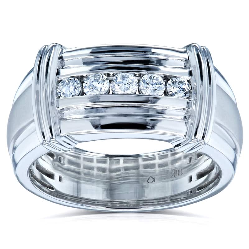Annello by Kobelli 10k Gold 1/5ct TDW Channel Set Diamond Mixed Polish Comfort Fit Wedding Band (8MM) - White