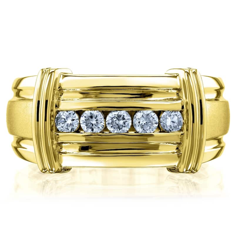 Annello by Kobelli 10k Gold 1/5ct TDW Channel Set Diamond Mixed Polish Comfort Fit Wedding Band (8MM) - White