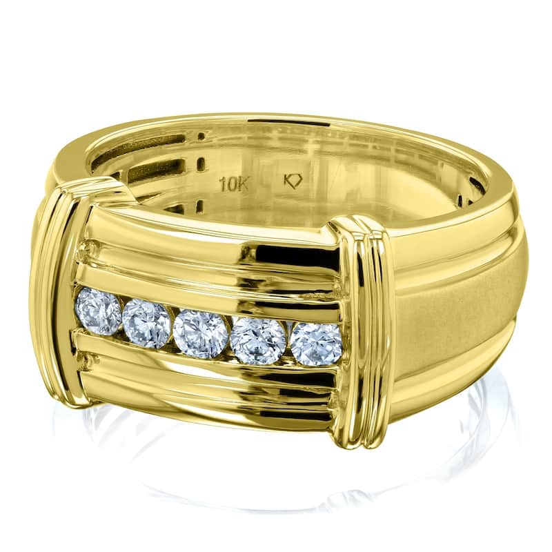 Annello by Kobelli 10k Gold 1/5ct TDW Channel Set Diamond Mixed Polish Comfort Fit Wedding Band (8MM) - White