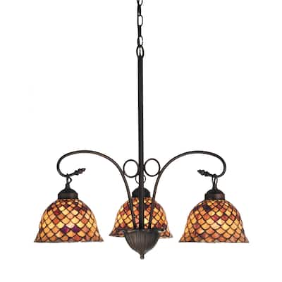 24 Inch Wide tiffany fishscale 3 lt Chandelier