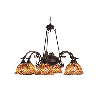 32.5 Inch Wide tiffany fishscale 6 lt Chandelier