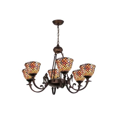 32.5 Inch Wide tiffany fishscale 6 lt Chandelier