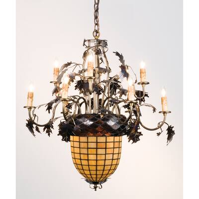 28.5 Inch Wide greenbriar oak 9 arm Chandelier