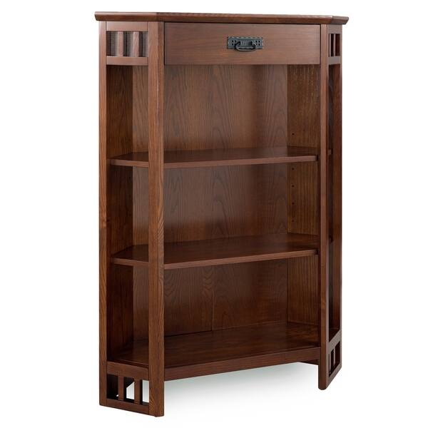 Mission Oak Mantel Height 3 Shelf Corner Bookcase With Drawer Storage By Leick Home Overstock 22119708