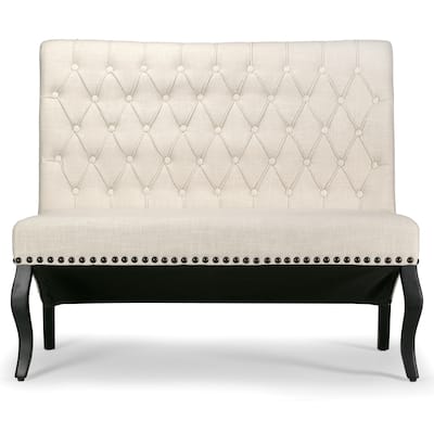 Alisa Beige Upholstered Settee Banquette Bench Loveseat Button Tufted