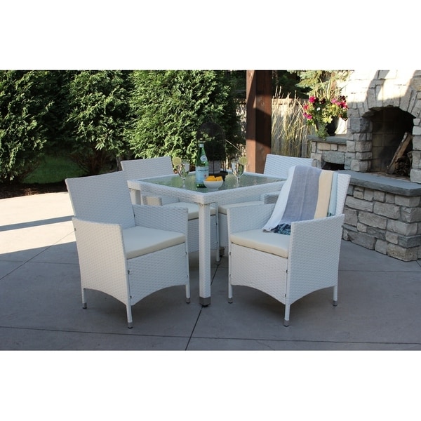 Shop 5 piece White Wicker Outdoor Dining Set with Square Wicker