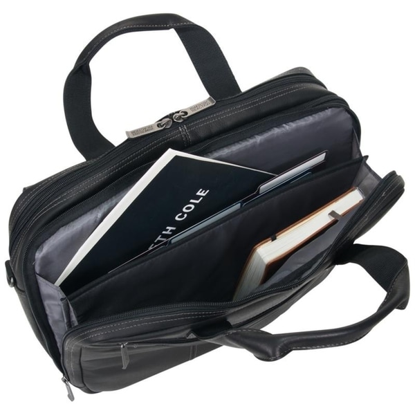 Black Kenneth Cole Reaction Colombian Leather Dual Compartment Top Zip 16 Laptop Portfolio
