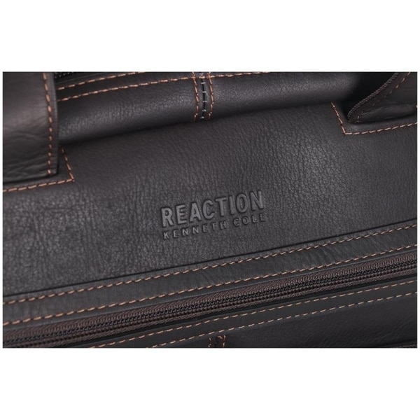 Black Kenneth Cole Reaction Colombian Leather Dual Compartment Top Zip 16 Laptop Portfolio