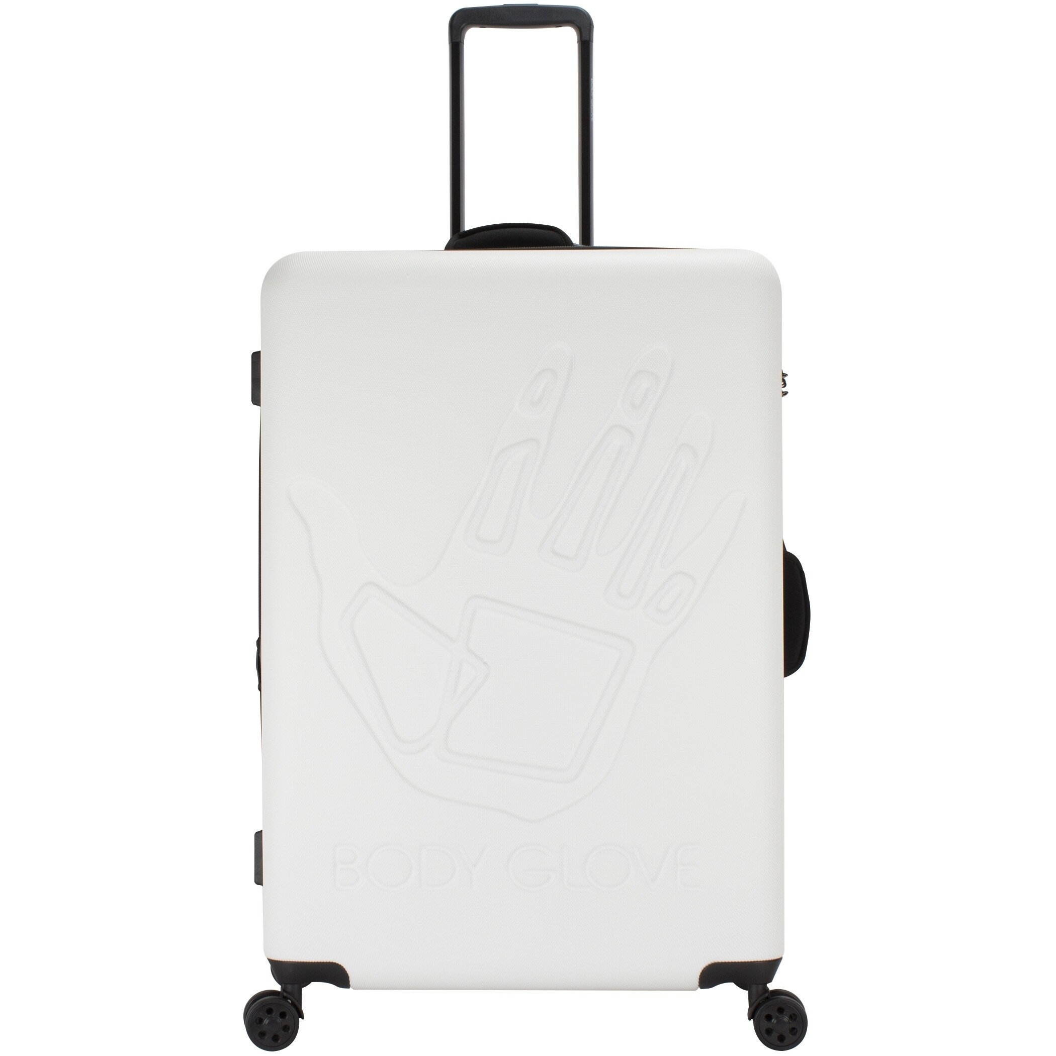 white hardside luggage